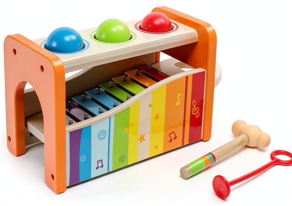 Hape Yellow Mower Xylophone Toy Non Toxic Musical Hammer for Toddlers-0