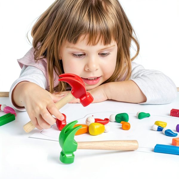 Fowecelt Wooden Toy Hammer for Kids 6.5x3 Inch Durable Learning Tool-4