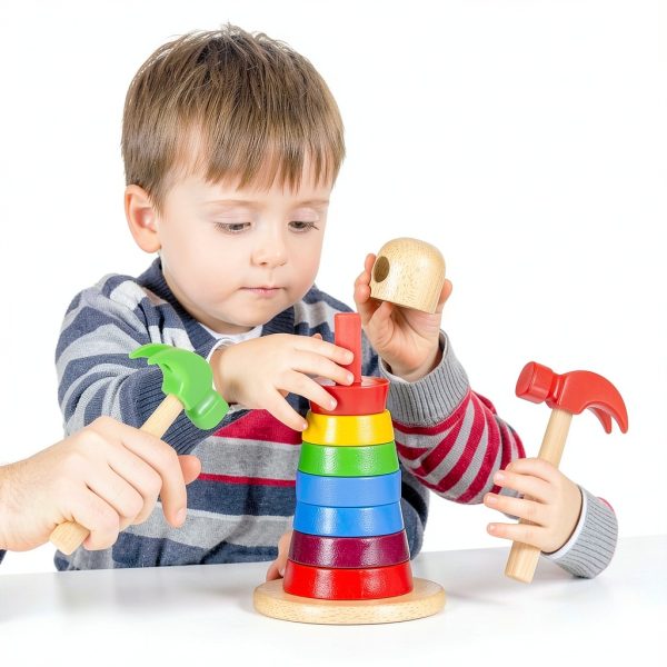 Fowecelt Wooden Toy Hammer for Kids 6.5x3 Inch Durable Learning Tool-5