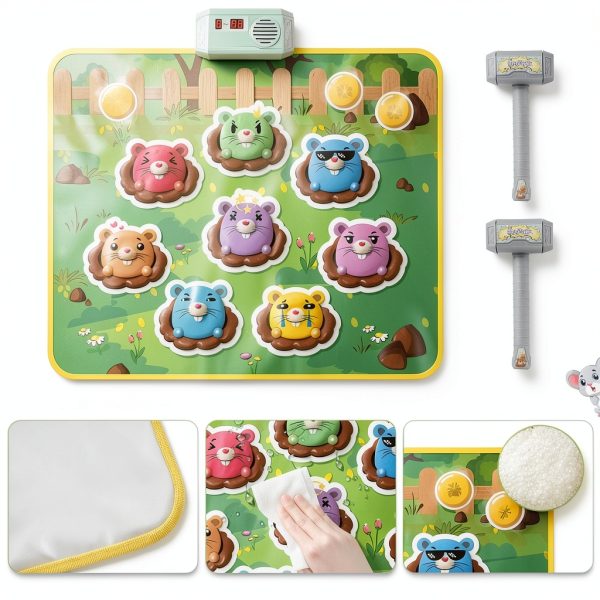 M SANMERSEN Whack A Mole Play Mat with 2 Hammers and LED Scoreboard-5