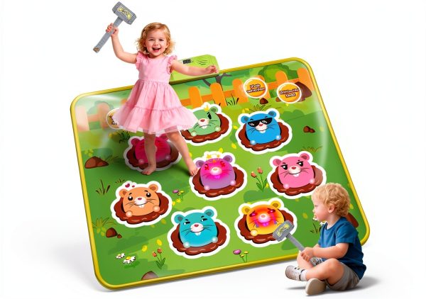 M SANMERSEN Whack A Mole Play Mat with 2 Hammers and LED Scoreboard-7