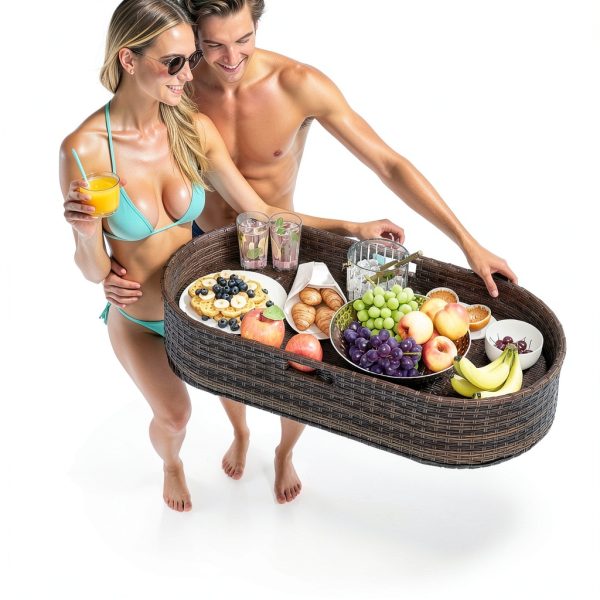 Floating Pool Tray by Devoko Wicker Large Rectangular Table Brown-5