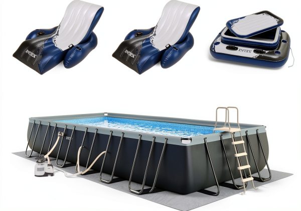 Intex Ultra XTR 24ft x 12ft Ground Pool Set with Sand Filter Recliners-0