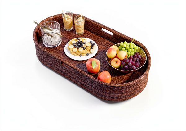 Floating Pool Tray by Devoko Wicker Large Rectangular Table Brown-4