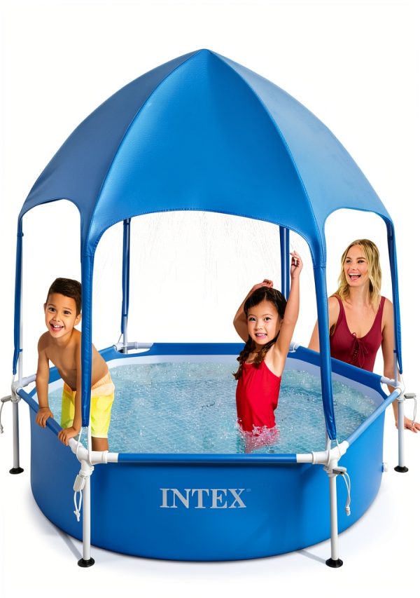 Intex 6ft x 15in Canopy Metal Frame Swimming Pool with Sprayer-0