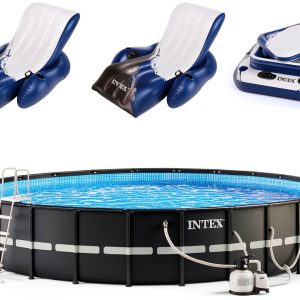 Intex 26339EH Ultra XTR 24ft x 52in Above Ground Swimming Pool Set with Sand Filter Pump, Inflatable Lounge Pool Recliners (2-Pack) and Inflatable Beverage Cooler-0