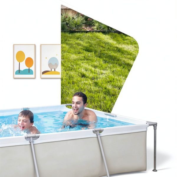 DIMAR GARDEN Above Ground Swimming Pool with Filter Pump, Outdoor Rectangular Steel Frame Swimming Pool for Kids Adults,10ft x 6.8ft x 25.6in-1