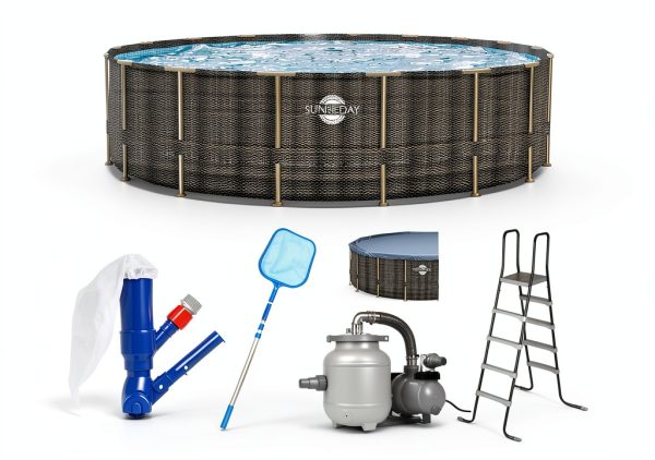 BlueBay Heavy Duty Frame Above Ground Swimming Pool 24ft x 52in Rattan-3