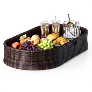 Floating Pool Tray by Devoko Wicker Large Rectangular Table Brown-0
