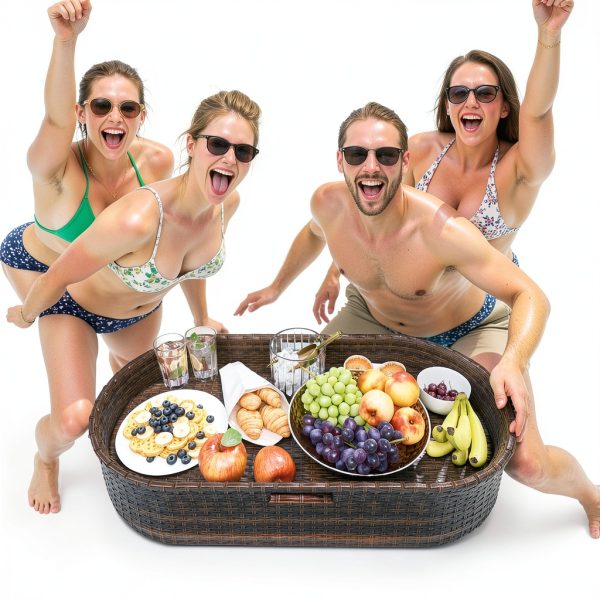 Floating Pool Tray by Devoko Wicker Large Rectangular Table Brown-6