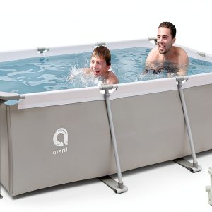 DIMAR GARDEN Above Ground Swimming Pool with Filter Pump, Outdoor Rectangular Steel Frame Swimming Pool for Kids Adults,10ft x 6.8ft x 25.6in-0
