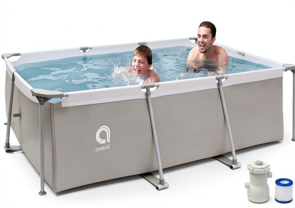 DIMAR GARDEN Above Ground Swimming Pool with Filter Pump, Outdoor Rectangular Steel Frame Swimming Pool for Kids Adults,10ft x 6.8ft x 25.6in-0