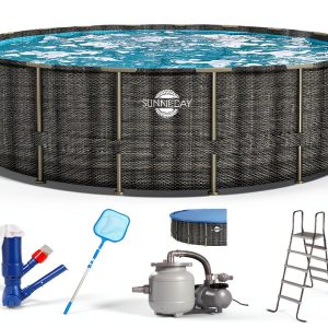 BlueBay Heavy Duty Frame Above Ground Swimming Pool 24ft x 52in Rattan-0