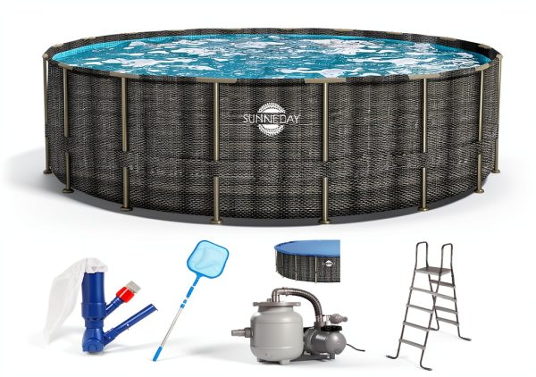 BlueBay Heavy Duty Frame Above Ground Swimming Pool 24ft x 52in Rattan-0