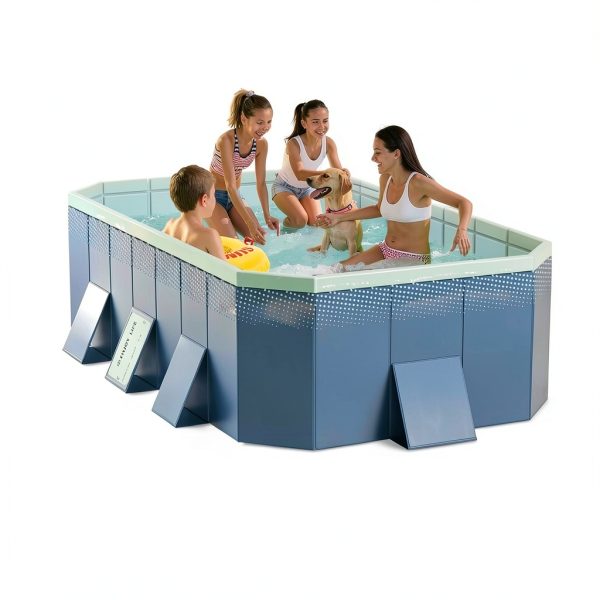 Foldable Non-Inflatable Framed Swimming Pool by HawJReng 65x42x18 Blue-5