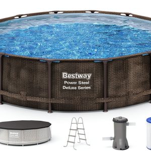 Bestway Power Steel 14 x 42 Round Above Ground Pool Set with Ladder-0