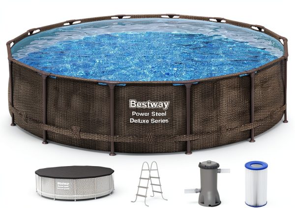 Bestway Power Steel 14 x 42 Round Above Ground Pool Set with Ladder-0