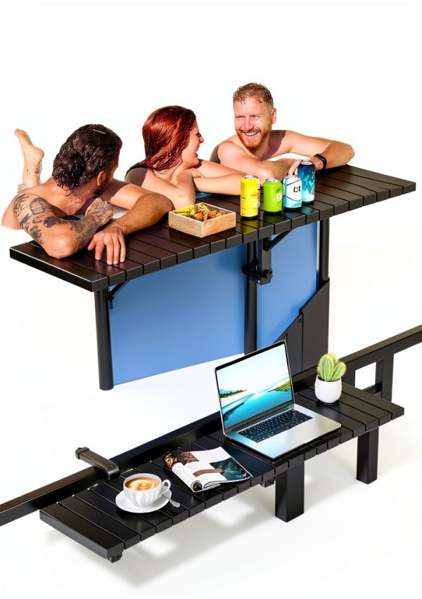 Pool Bar BoYata Aluminum Above Ground Side Table 49.4" x 9.6" Black-6